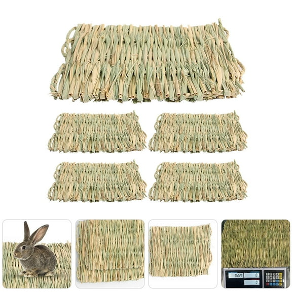 WRITWAA 5Pcs Natural Woven Green Straw Mats for Guinea Pig Bedding Soft Pet Cage Accessories