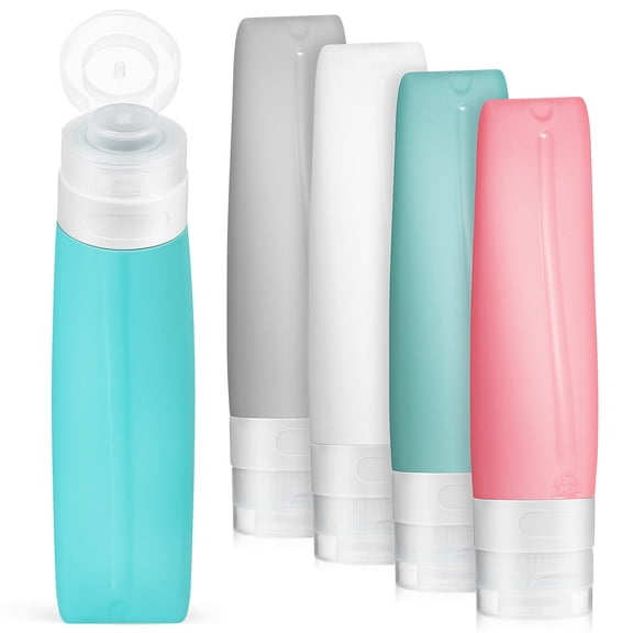 WRITWAA Refillable Silicone Travel Bottles Assorted Colors for Shampoo and Lotion with Zipper Bag