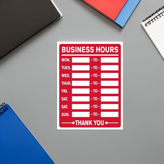 WRITWAA Self-Adhesive Red PVC Business Hours Sign, Fillable and Waterproof for Display Use, 5Pcs
