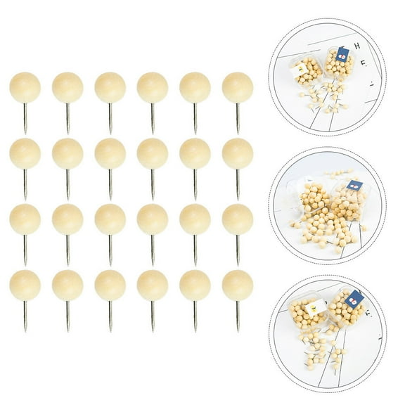 WRITWAA 60Pcs Decorative Cute Pushpins Ivory Wood Iron Square Head Pins for Artists