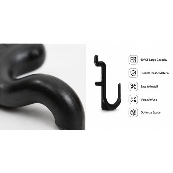 WRITWAA 60pcs J Shaped Black Pegboard Hooks for Tools and Garage Storage