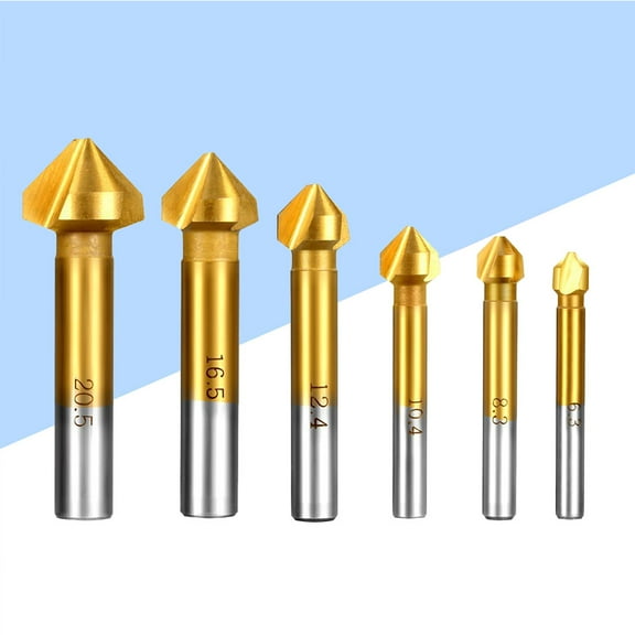 WRITWAA 6-Piece Golden Chamfer Drill Bit Set Metal Wood Plastic Deburring Tools