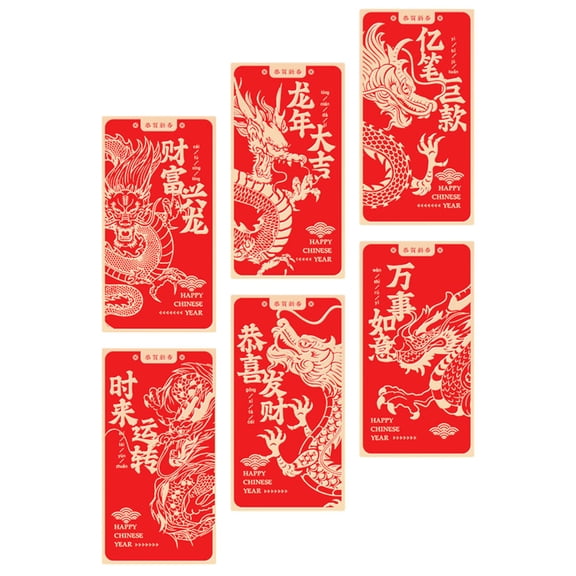 WRITWAA 6Pcs Red Envelopes Set Lightweight with Unique Lunar New Year Patterns for Festivals and Celebrations