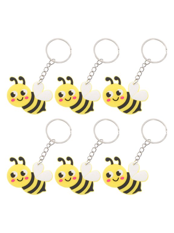 Cute Bee Keychain, Yellow PVC and Metal, Adorable Pendant for Keys and Bags, 6Pcs