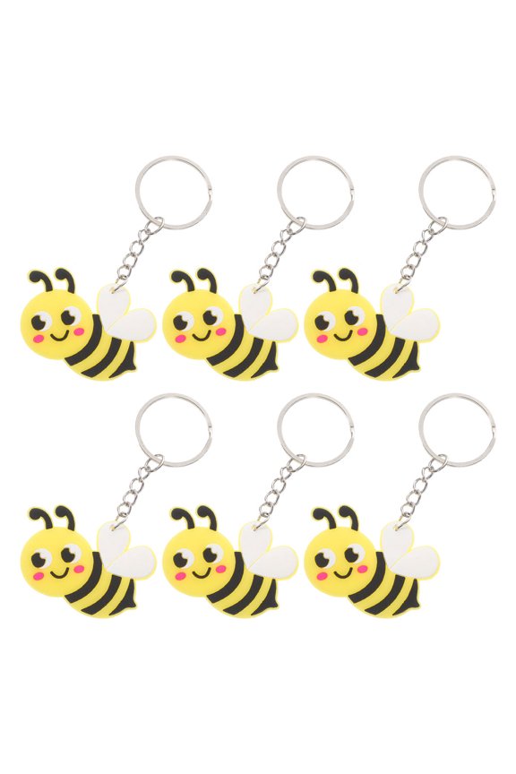 Cute Bee Keyring, Yellow PVC and Metal, Versatile Decoration, 6Pcs
