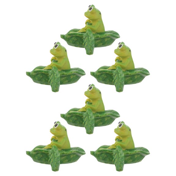 WRITWAA 6Pcs Moss Leaf Frog Resin Figurines Green for Tiny Landscape and Home Office Decoration
