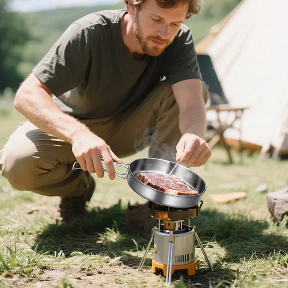 WRITWAA 8Pcs Portable Pan Cooker Set Lightweight and Foldable for Trekking and Outdoor Use