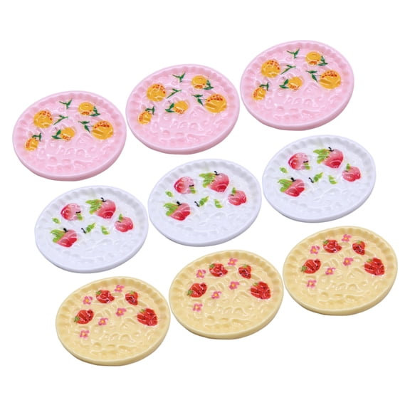 WRITWAA Multi-Color Dollhouse Dessert , Realistic Mini Cake Models with Tiny Plates, 9 Pieces Plastic Toy Accessories