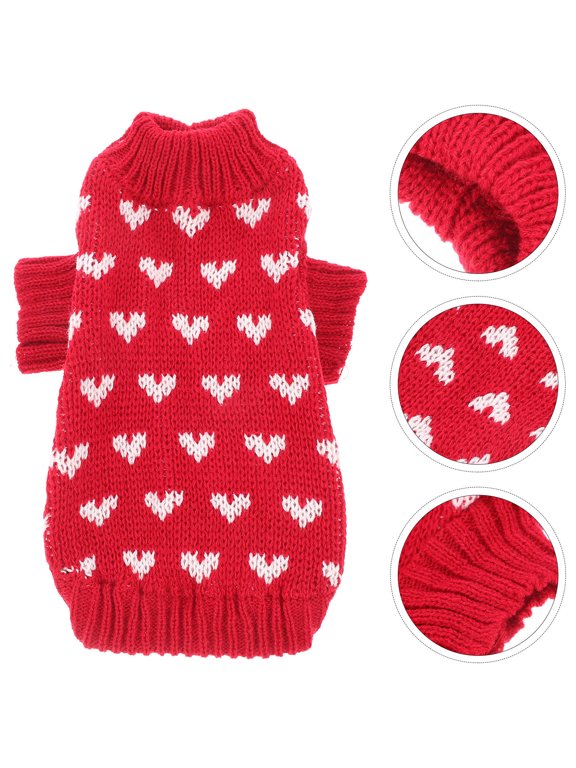 Adorable Red Acrylic Fiber Dog Sweater with Heart Pattern for Winter Wear