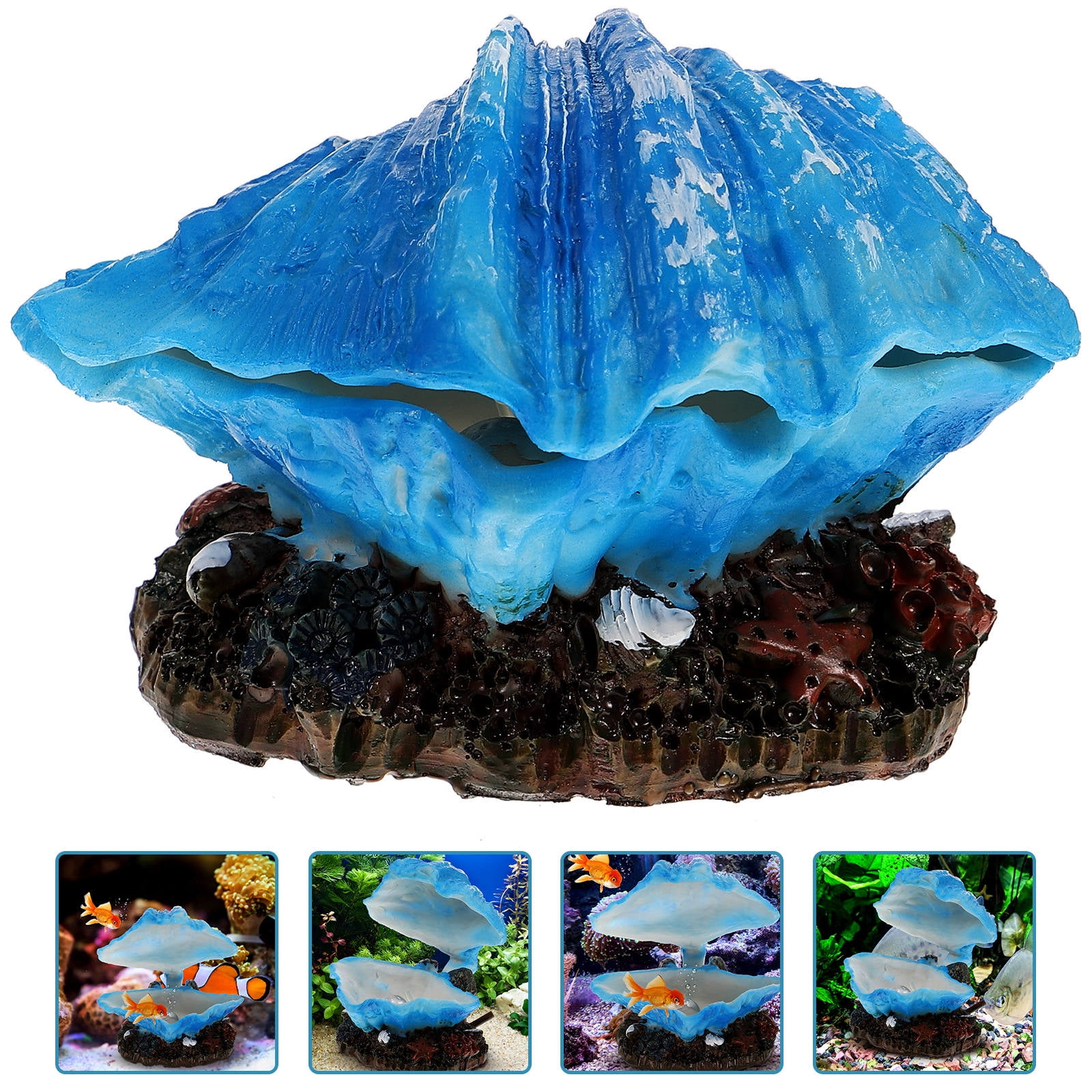 WRITWAA Artificial Blue Resin Shell Fish Tank Decor Durable Ocean ...