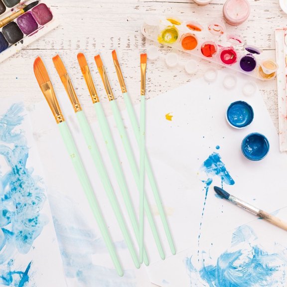WRITWAA Back to School 12Pcs Nylon Painting Brush Set with Simple Handle Design for Artists Light Green for Portraits