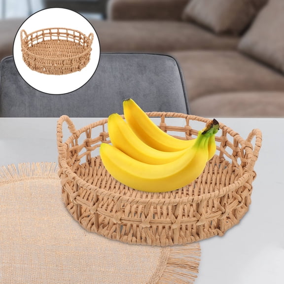 WRITWAA Beige Woven Bread Storage Basket Organizer for Kitchen Countertop, Sundries Holder, 1 Set