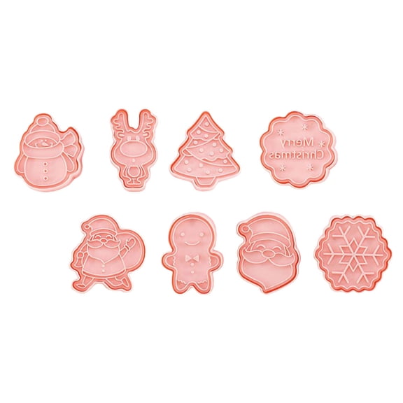 WRITWAA Biscuit Molds for Baking 8Pcs Pink PP with Christmas Theme Shapes for Baking Tools