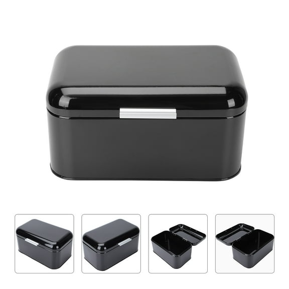 WRITWAA Black Bread Storage Bin with Iron and Plastic for Food and Household