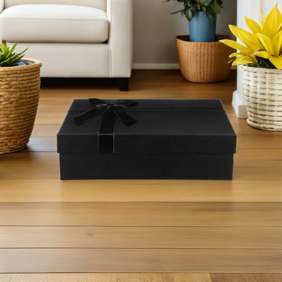 WRITWAA Black Decorative Boxes with Raffia Filler and Elegant Lid for Birthday, Wedding, and Special Occasion Presents