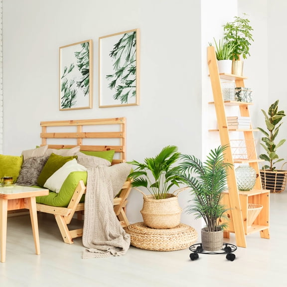 WRITWAA Black Rolling Plant Stand with Wheels for Indoor and Outdoor Use Durable Iron Flower Dolly 12.0 Inches