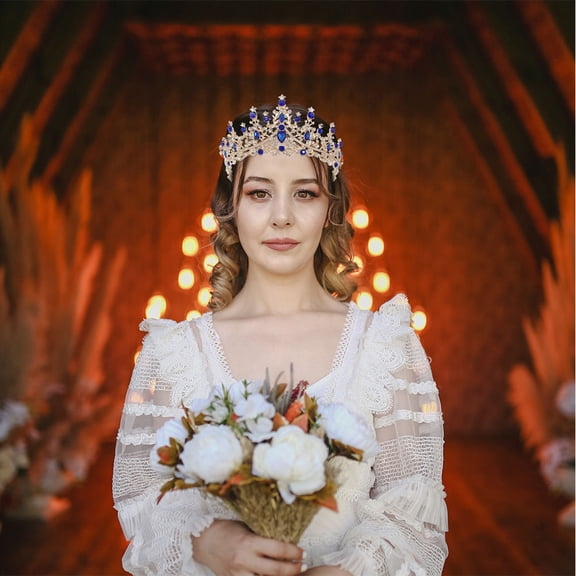 WRITWAA Blue Wedding Party Crown Rhinestone Tiara with Creative Design for Special Events