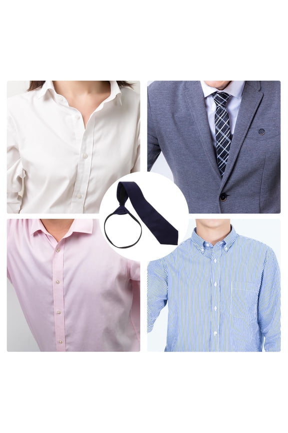 Navy Blue Zipper Tie Men Pre Tied Polyester Necktie for Business and Events