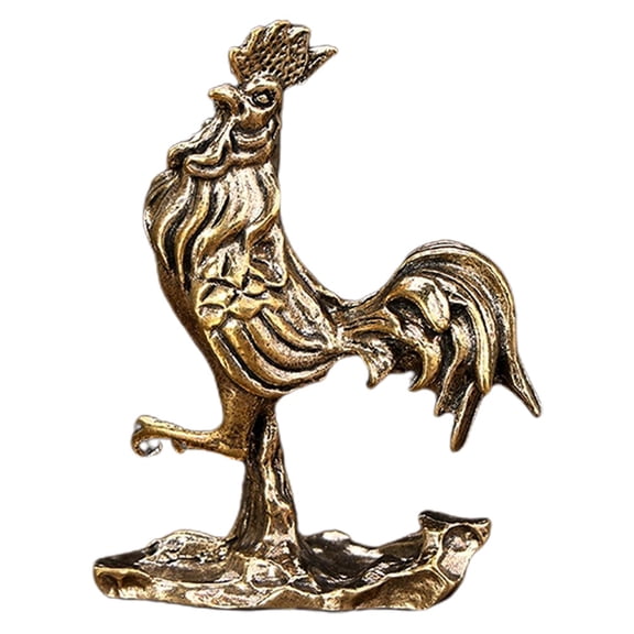 WRITWAA Golden Brass Chicken Figurine Decorative Garden Ornament for Indoor Desktop Display