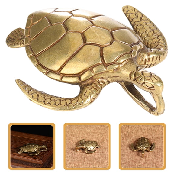 WRITWAA Retro Golden Brass Turtle Statue Compact Size for Desktop Decor