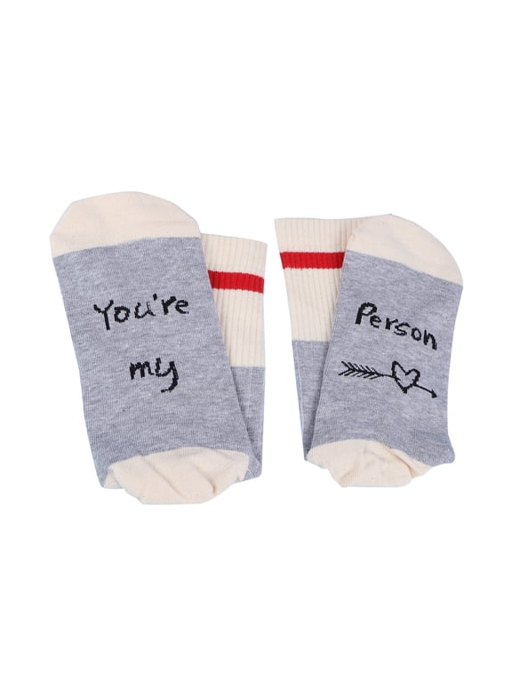 You Are Light Grey Cotton Mid-Calf Leisure Socks with Letter Jacquard Print