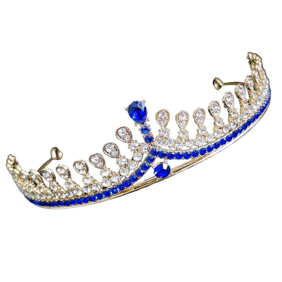 WRITWAA Bridal Crown Rhinestone Tiara Dark Blue for Wedding Decoration