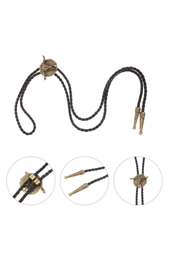 Brown Vintage Men's Necktie with Alloy Cow and PU Rope, 100 cm, Stylish Tie for Work, Parties, and Formal Events