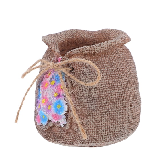 WRITWAA Burlap Bag Shaped Pot Brown Resin Flower Container for Living Room 1Pack