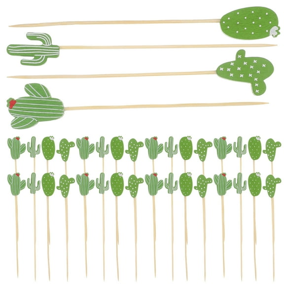 WRITWAA Fruit Picks Cactus Topper Bamboo Picks Green 100Pcs