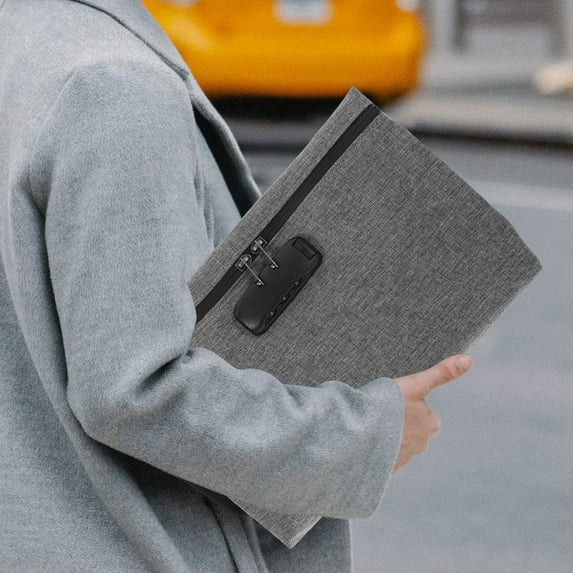 OFFIGAM Portable Grey Polyester Money Bag with Combination Lock for Secure Travel, Daily Use, and Cash Storage