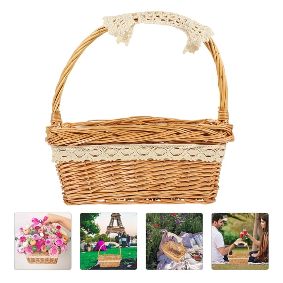 WRITWAA Handwoven Chocolate Plastic Rattan Basket with Sturdy Handle for Storage and Home Decoration