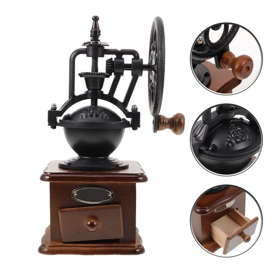 WRITWAA Manual Coffee Bean Grinder Hand Crank Black Wood Iron Compact Coffee Maker for Home and Office
