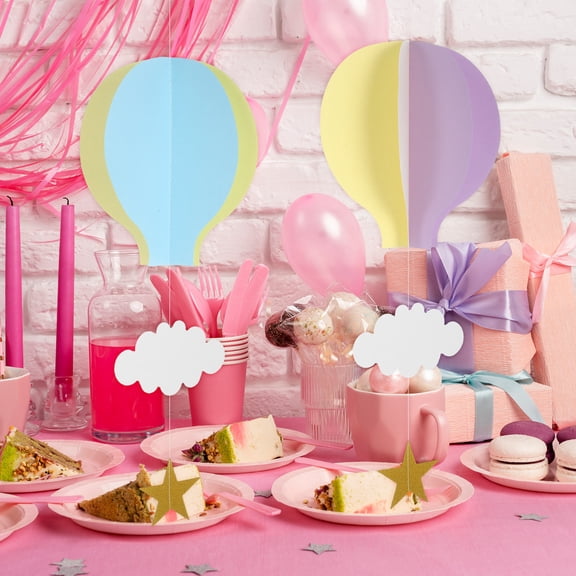 WRITWAA 4pcs Colorful 3D Paper Hot Air Balloon and Cloud Decorations for Kids Birthday Parties and Classroom Events