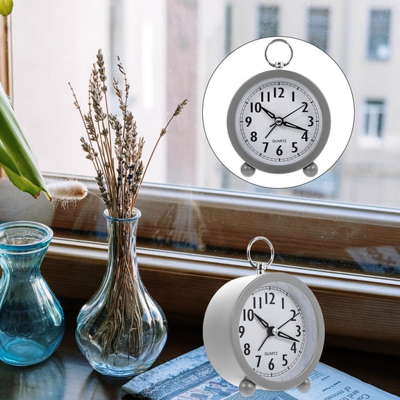 WRITWAA Modern Round Table Clock in Grey, Plastic Desktop Alarm Clock for Home, Stylish and Functional Timepiece