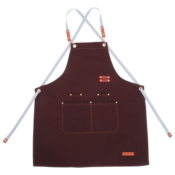 WRITWAA Full Coverage Waterproof Canvas Apron in Coffee with Functional Pockets for Gardening and Painting