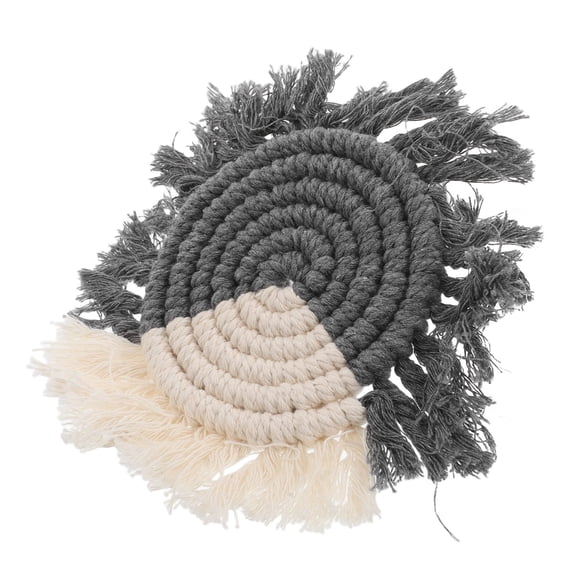 WRITWAA Handmade Dark Grey Macrame Coasters with Tassels Nonslip Heat Resistant Drink Mats for Home