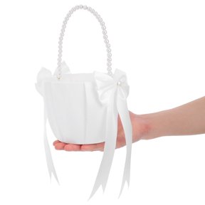 WRITWAA White Woven Flower Basket with Elegant Bow - Cute Handheld Basket for Girlfriend