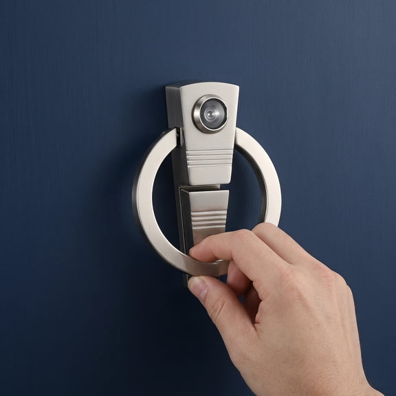 WRITWAA Decorative Plated Silver Door Knocker Ring with High Definition Peephole for Entry Door Use