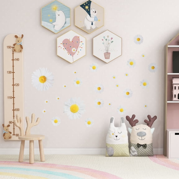 WRITWAA Daisy Decal for Girls Room White PVC Removable Wall Art Home Decoration 1Pack