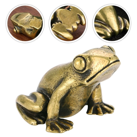 WRITWAA Brass Frogs Adornment Frog Shape Home Desktop Decoration Golden 1Set