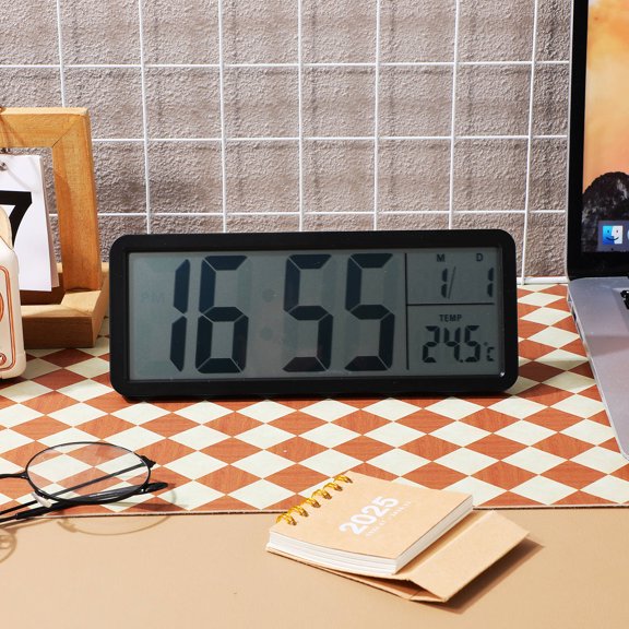 WRITWAA Digital Wall Clock With Temperature Black ABS Led Display Clock With Realtime Date For Office Home 1Set