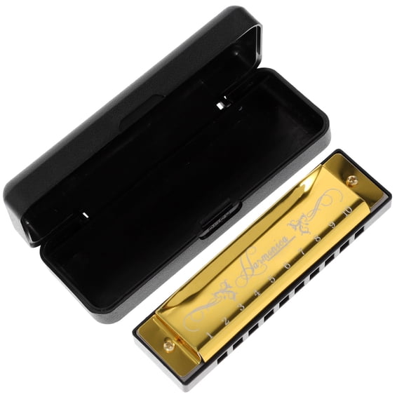 WRITWAA 10-Hole Golden Harmonica Portable Mouth Organ for Beginners and Music Easy to Play