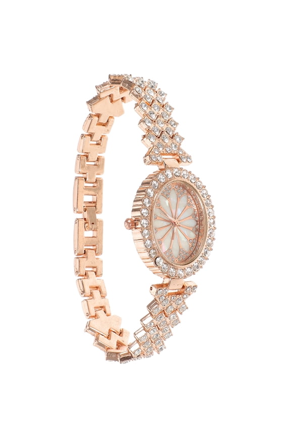 Elegant Women's Rose Watch with Rhinestones, Stylish Anniversary Set for Women