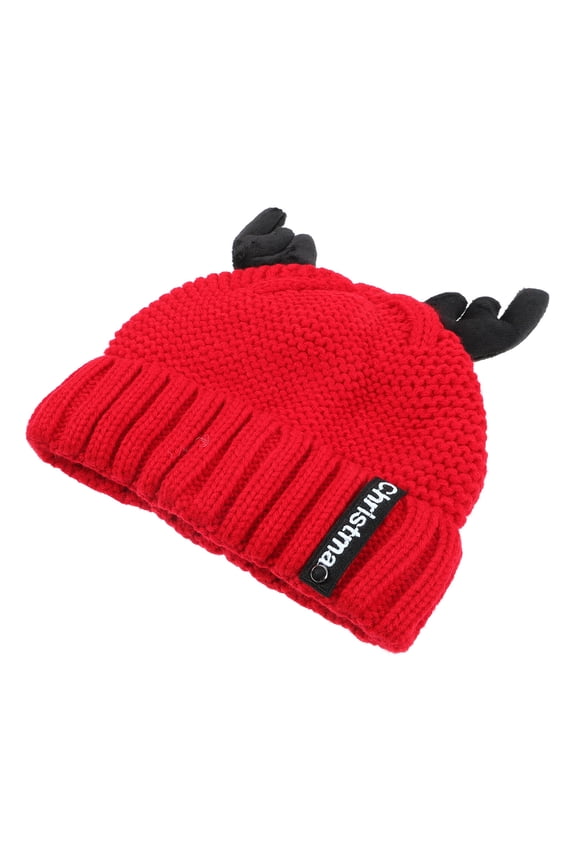 Warm Red Knit Bonnet with Antlers Winter Hat for Festive Holiday Occasions 1 Pack