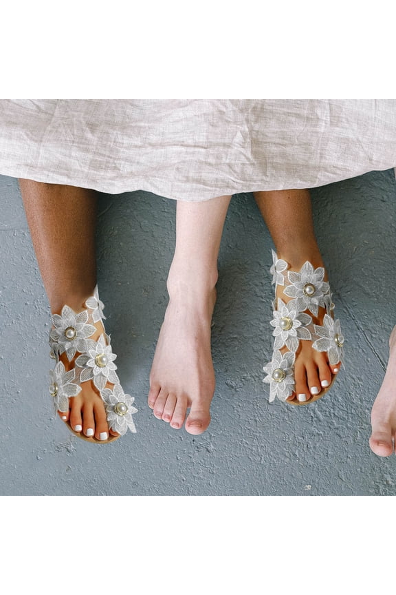 Women's Sandals White PU Non- Rubber Outsole Comfortable Casual Shoes Size 6.5