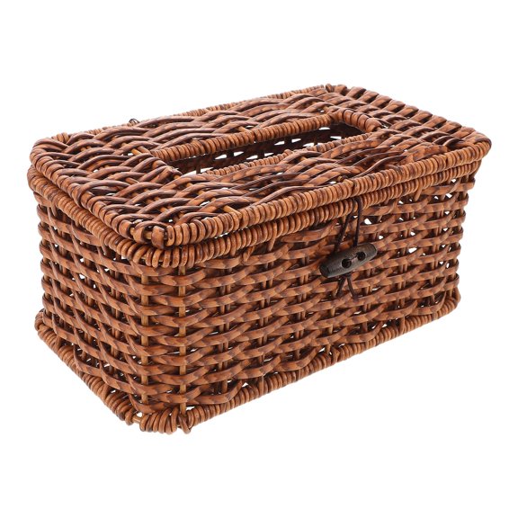 WRITWAA Faux Rattan Tissue Box Hand Woven Napkin Dispenser Storage for Bathroom Living Room 1 Set