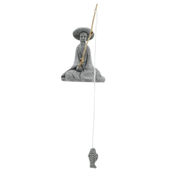 WRITWAA Grey Sandstone Fisherman Statue for Aquarium Micro Landscape Decor