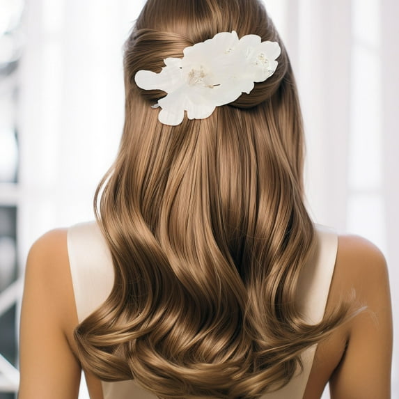WRITWAA Handmade White Tulle Bridal Hair Ornament Flower Headpiece Wedding Headwear for Elegant Wedding Decoration