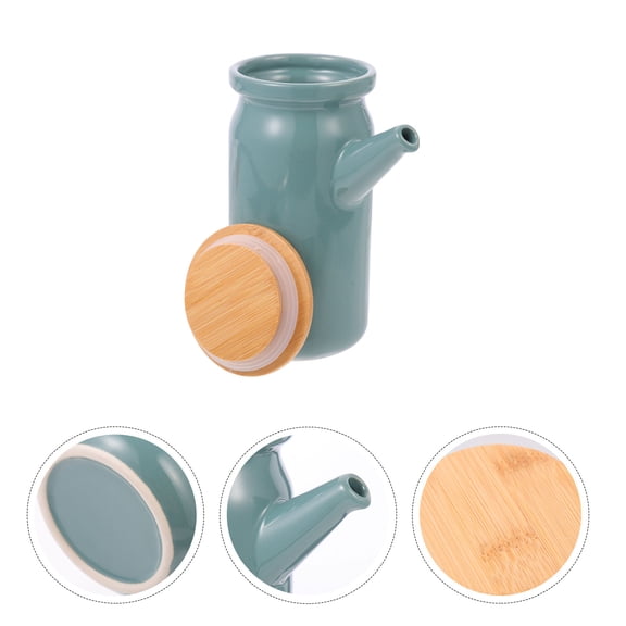 WRITWAA Food Condiment Dispenser Soy Sauce Storage Container Green Ceramic 1Pcs