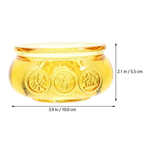 WRITWAA Golden Crystal Wealth Bowl Cornucopia Ornament for Office Desk, Home, Dining Table Decoration, Feng Shui